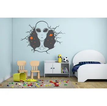 Samolepící dekorace Lepy.cz Samolepka na zeď Vesmír - Mimozemšťan Velikost (šířka x výška): 35x26cm, Kombinace barev sety: Světle šedivá + matová zelená