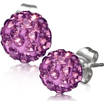 Náušnice Ocelové náušnice s růžovou kuličkou a zirkony 8 mm - DiscoBall