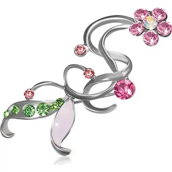 Brož Brož květ - rúžové a zelené zirkony