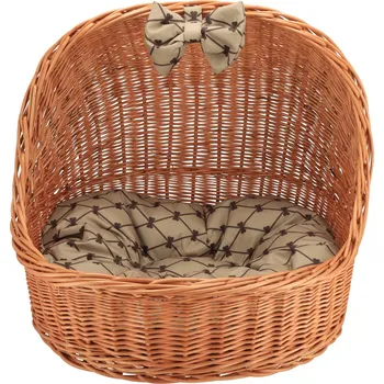 Pelíšek pro psa Proutěný pelíšek pro psa se stříškou - přírodní s béžovou mašlí