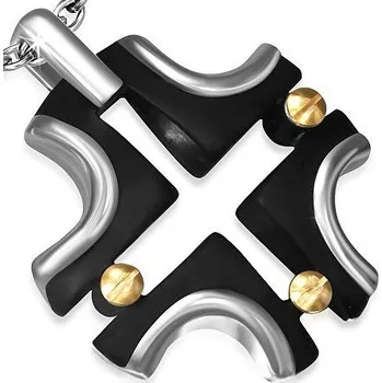 Přívěsek Ocelový přívěsek kříž - černá a zlatá barva