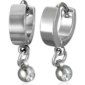 Náušnice Ocelové náušnice s kuličkou a čirým kamínkem
