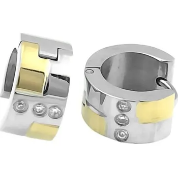 Náušnice Ocelové náušnice dvoubarevné, částečně zlacené, tři kamínky