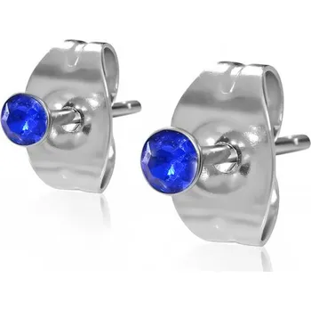 Náušnice Malé ocelové náušnice s tmavě modrým kamínkem