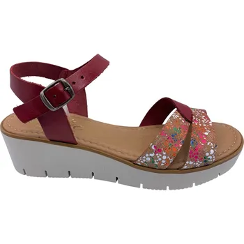 Dámské sandále Dámské kožené sandále na klínku MISSTIC 7017 červené Velikost: 39 (EU)