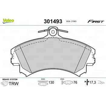 Brzdová destička Sada brzdových destiček, kotoučová brzda VALEO 301493