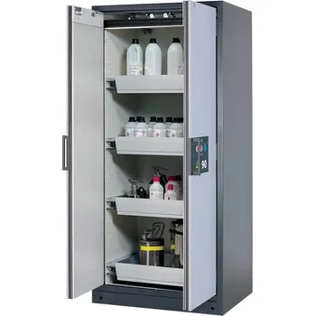 Bezpečnostní skříň na chemikálie 90 min., 4 zásuvky, š. 900 mm, dveře šedé