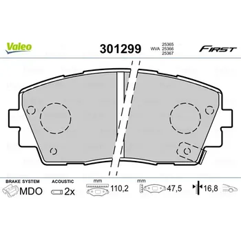 Brzdová destička Sada brzdových destiček, kotoučová brzda VALEO 301299