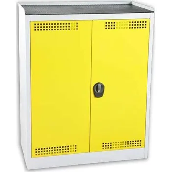 Skříň na chemikálie, v x š x h: 1150 x 950 x 500 mm, 2 vanové police, barva: korpus šedý RAL7035/ dveře žluté RAL1023