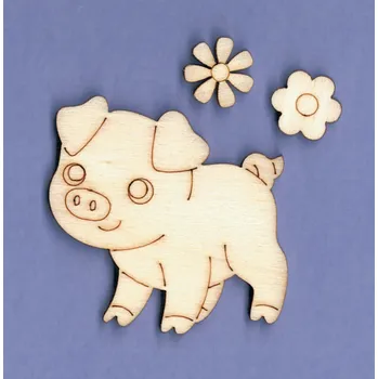 My93, Sada-výřez z překližky, PRASÁTKO A KVĚTINY,3ks