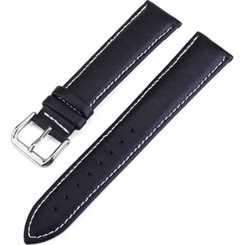 Řemínek na hodinky Deveroux Kožený řemínek PD004, spona - Černý s bílým prošíváním DEV0093 Barva - černá