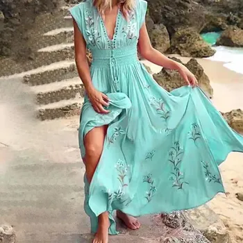 Dámské šaty Dámské letní maxi plážové šaty Barva: světle zelená, Velikost: XXL