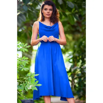 Dámské šaty Elegantní midi šaty s tenkými ramínky A579 Barva: Modrá, Velikost: XL