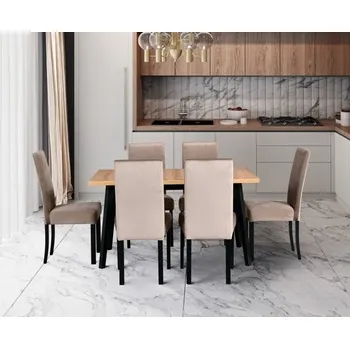 Jídelní set Jídelní sestava DX13, odstín lamina (deska stolu) wotan, odstín dřeva (židle + nohy stolu) sonoma, potahový materiál látka