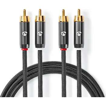 Audio kabel Nedis Fabritallic propojovací audio kabel zástrčka 2x cinch - zástrčka 2x cinch, 1 m (CATB24200GY10)