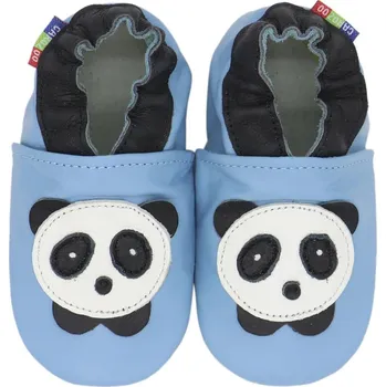 Capáčky CAROZOO Kožené capáčky s koženou podrážkou panda na modré 5-6 let Modrá 29,5