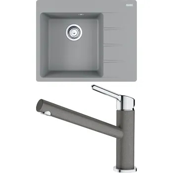Granitový dřez Set Franke G228 (dřez CNG 611-62 TL/2 Šedý kámen + baterie FC 3054.084 ORBIT Chrom/Šedý kámen) 114.0650.781
