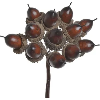 umělá květina žaludy na drátku (12 ks) - tm. hnědá