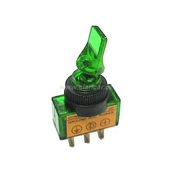 Auto elektroinstalace Vypínač páčkový - ON-OFF 1pol.12V/20A zelené prosvícení