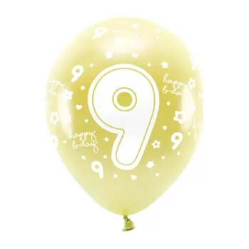 Balónek Metalické balóny ECO 33cm s číslom 9, zlaté 6v1