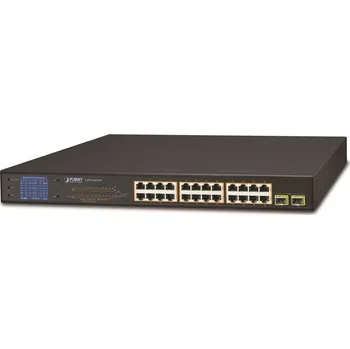 Síťový prvek Planet GSW-2620VHP PoE switch, 24x1Gb + 2xSFP 1Gb, LCD, VLAN, extend mód 10Mb-250m, 802.3at, 802.3az, 300W PoE Budget