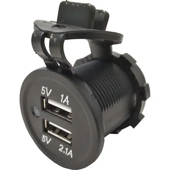 Auto elektroinstalace Zásuvka voděodolná do panelu 2xUSB 2,1A+1A