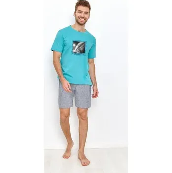Pánské pyžamo Taro, pánské pyžamo 2940-Nigel, krátký rukáv, modrá, vel. XXL