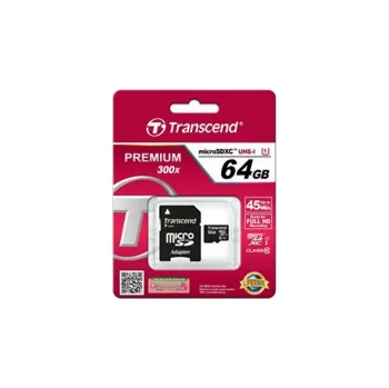 Paměťová karta Transcend 64GB microSDXC UHS-I 400x Premium (Class 10) paměťová karta (s adaptérem)
