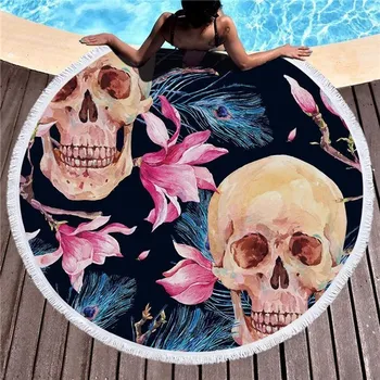 Osuška Kruhová plážová osuška Lebky s oleander Allepaznokcie 97k-cube