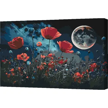 Malování podle čísel - Vlčí máky za svitu měsíce Velikost: 40x60cm, Rámování: Pouze srolované plátno