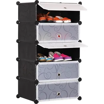 Botník Recenze Modulární skříň na boty 5 úrovní černá/vzorovaná