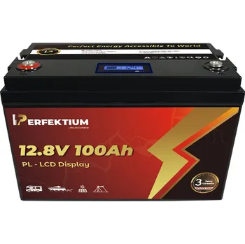 Trakční baterie Trakční baterie 100 Ah, 12,8 V, Perfektium LiFePo4 Lithium, přes 4000 cyklů, 3 let záruka, s vestavěným Smart BMS a LCD displejem, PL-12.8V 100Ah Perfektium (Perfektium)