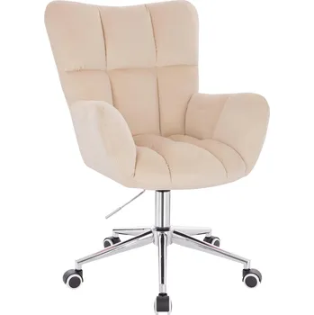 Otočné křeslo Alta velur na stříbrné podstavě s kolečky - krémová