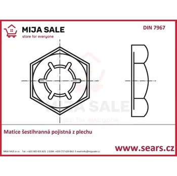 Matice DIN 7967 - M12 - zinek žárový - Matice šestihranná pojistná z plechu
