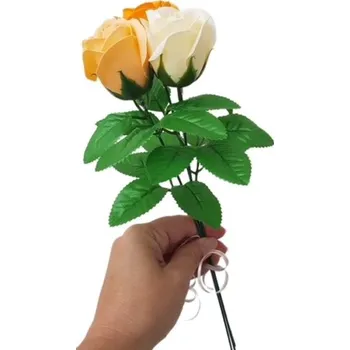 umělá květina made by ANTEROS Dekorace Mýdlová kytice z mýdlových květů růže Trio Oranžová na stonku s lístky