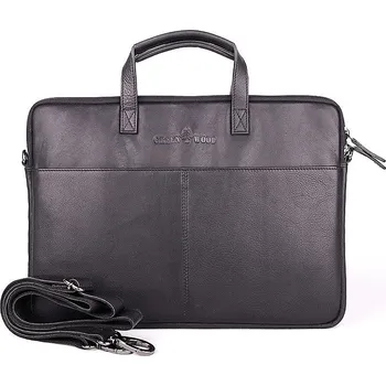 Černá kožená pánská taška do ruky GreenWood LP-14 na notebook až 14"