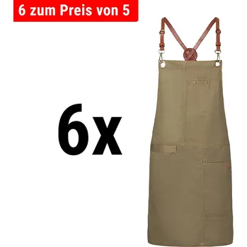 Lednice G.Gastro (6 pieces) KARLOWSKY | Urban Cross-Back Bib Apron – khaki - leather straps - 68×80 cm