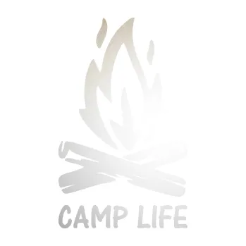 Samolepící dekorace SAMOLEPKA Camp life 001 kempování (82 - odrazková reflexní bílá) NA AUTO, NÁLEPKA, FÓLIE, POLEP, TUNING, VLASTNÍ TEXT, TISK, AUTOSAMOLEPKY.cz, POLEPY, OBRÁZEK, LOGO, SAMOLEPKY