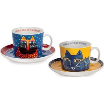 Egan LAUREL BURCH FANTASTIC FELINES Sada 2 šálků na Cappuccino - modrý a žlutý