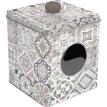 Dóza na potraviny Easy Life CASA DECOR GREY plechová dóza barel na bonbóny 092 s šedými ornamenty