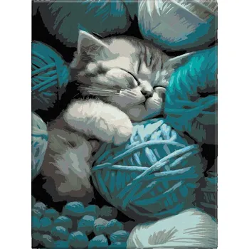 Hračka Malování podle čísel - Kotě v klubíčkách - 30x40 cm, plátno vypnuté na rám - CZ výroba