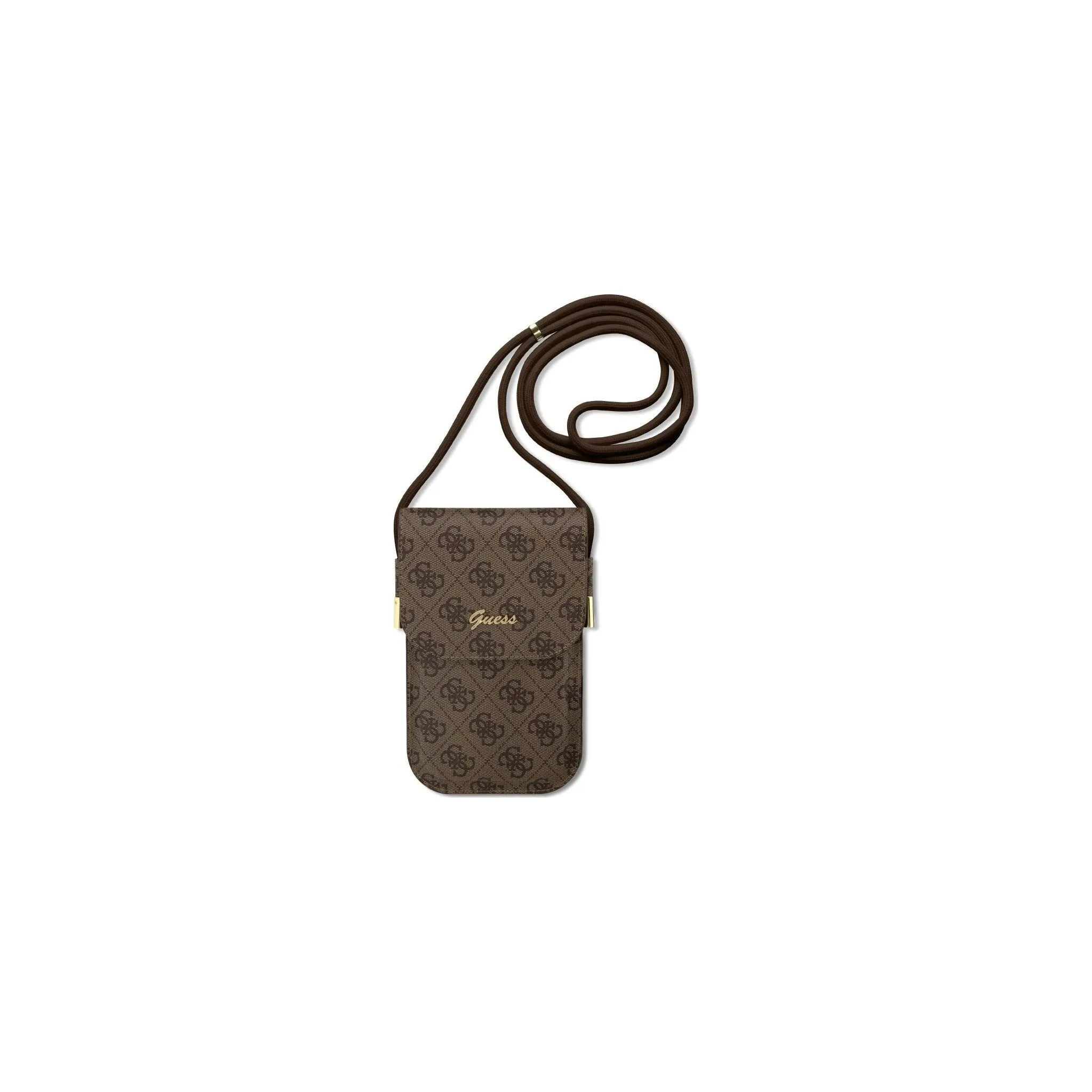 Fotografie 1 - Pouzdro na mobilní telefon Guess PU 4G Metal Logo Script Phone Bag hnědé