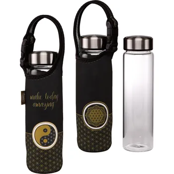 Láhev Goebel Yin Yang Black Skleněná lahev s návlekem