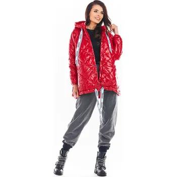 Dámská softshellová bunda Prošívaná bunda oversized na patentky A385 Barva: Červená, Velikost: ONE SIZE