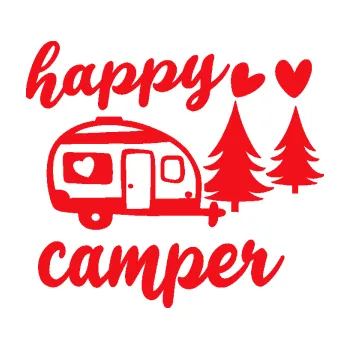 Samolepící dekorace SAMOLEPKA Happy camper pravá cestování (10 - červená) NA AUTO, NÁLEPKA, FÓLIE, POLEP, TUNING, VLASTNÍ TEXT, TISK, AUTOSAMOLEPKY.cz, POLEPY, OBRÁZEK, LOGO, SAMOLEPKY
