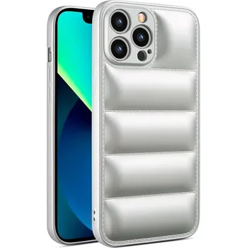 Pouzdro na mobilní telefon Puffy silikonový obal s polštářky a ochranou fotoaparátu iPhone 13 barevný Barva: Stříbrná