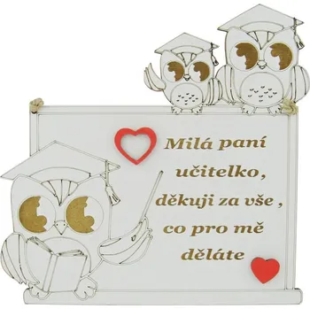 Svatební dekorace Dřevěná cedulka "Milá paní učitelko, děkuji za vše..." 19 cm (Dárek pro paní učitelku)