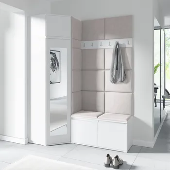 Předsíňová stěna Eka Předsíňová stěna s čalouněnými panely Trinity 37 - Bílá / Krémová bílá 2301