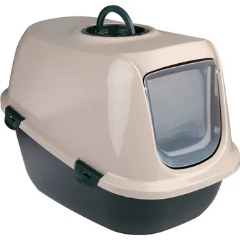 Toaleta pro kočku kooa toaleta s krytem vyrobená z 90% recyklovaného plastu - tmavě zelená / béžová