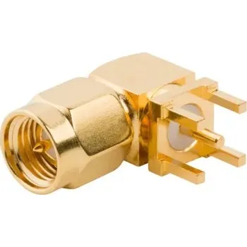 Elektroinstalační materiál AMPHENOL Zásuvka SMA vidlice úhlové 90 50Ω THT na PCB teflon zlacený